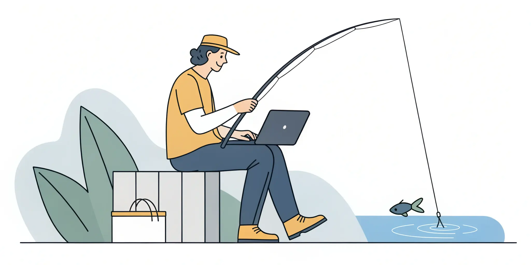 Illustration of a hunter with a companion by the water